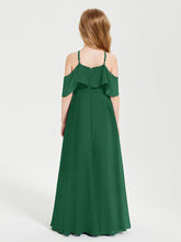 Robes de Demoiselle d'Honneur Junior Longues à Hors de l'Épaule Vert Foncé