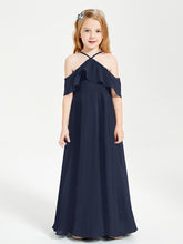 Robes de Demoiselle d'Honneur Junior Longues à Hors de l'Épaule Bleu Marine