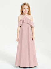 Robes de Demoiselle d'Honneur Junior Longues à Hors de l'Épaule Rose Poudré