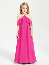 Robes de Demoiselle d'Honneur Junior Longues à Hors de l'Épaule Fuchsia