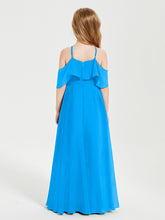 Robes de Demoiselle d'Honneur Junior Longues à Hors de l'Épaule Bleu Océan
