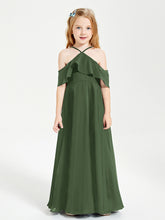Robes de Demoiselle d'Honneur Junior Longues à Hors de l'Épaule Olive Verte