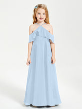 Robes de Demoiselle d'Honneur Junior Longues à Hors de l'Épaule Bleu Ciel