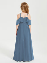 Robes de Demoiselle d'Honneur Junior Longues à Hors de l'Épaule Bleu de Schiste