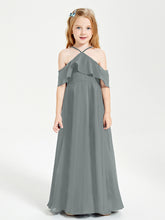Robes de Demoiselle d'Honneur Junior Longues à Hors de l'Épaule Gris Acier