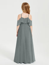 Robes de Demoiselle d'Honneur Junior Longues à Hors de l'Épaule Gris Acier