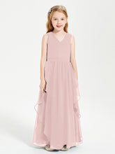 Robes de Demoiselle d'Honneur Junior en Mousseline de Style Boho Rose Poudré