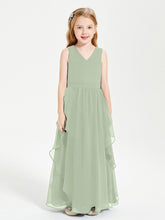 Robes de Demoiselle d'Honneur Junior en Mousseline de Style Boho Sauge Poudrée