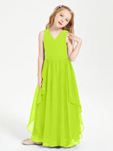 Robes de Demoiselle d'Honneur Junior en Mousseline de Style Boho Vert Citron