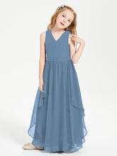 Robes de Demoiselle d'Honneur Junior en Mousseline de Style Boho Bleu de Schiste