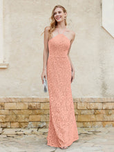 Robe Fourreau en Dentelle Longueur au Sol à Col Licou Papaye