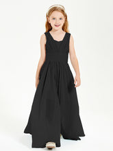 Chic Robes Longues de Demoiselle d'Honneur Junior à Col en V Noir