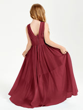 Chic Robes Longues de Demoiselle d'Honneur Junior à Col en V Bordeaux