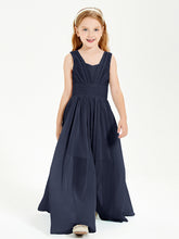 Chic Robes Longues de Demoiselle d'Honneur Junior à Col en V Bleu Marine