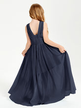 Chic Robes Longues de Demoiselle d'Honneur Junior à Col en V Bleu Marine