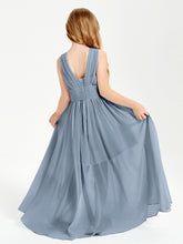 Chic Robes Longues de Demoiselle d'Honneur Junior à Col en V Bleu Poudré