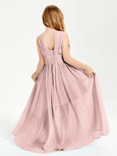 Chic Robes Longues de Demoiselle d'Honneur Junior à Col en V Rose Poudré