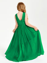 Chic Robes Longues de Demoiselle d'Honneur Junior à Col en V Emeraude