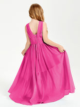 Chic Robes Longues de Demoiselle d'Honneur Junior à Col en V Fuchsia