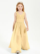 Chic Robes Longues de Demoiselle d'Honneur Junior à Col en V Or