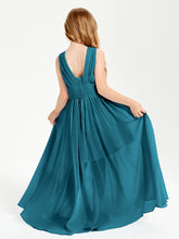 Chic Robes Longues de Demoiselle d'Honneur Junior à Col en V Bleu Encre