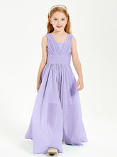Chic Robes Longues de Demoiselle d'Honneur Junior à Col en V Lilas