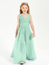 Chic Robes Longues de Demoiselle d'Honneur Junior à Col en V Vert Menthe