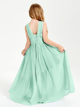 Chic Robes Longues de Demoiselle d'Honneur Junior à Col en V Vert Menthe