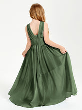 Chic Robes Longues de Demoiselle d'Honneur Junior à Col en V Olive Verte