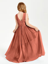 Chic Robes Longues de Demoiselle d'Honneur Junior à Col en V Rouille