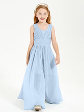 Chic Robes Longues de Demoiselle d'Honneur Junior à Col en V Bleu Ciel