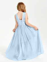 Chic Robes Longues de Demoiselle d'Honneur Junior à Col en V Bleu Ciel