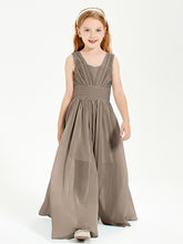 Chic Robes Longues de Demoiselle d'Honneur Junior à Col en V Taupe