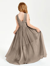 Chic Robes Longues de Demoiselle d'Honneur Junior à Col en V Taupe