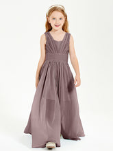 Chic Robes Longues de Demoiselle d'Honneur Junior à Col en V Vintage Mauve