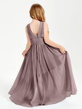 Chic Robes Longues de Demoiselle d'Honneur Junior à Col en V Vintage Mauve