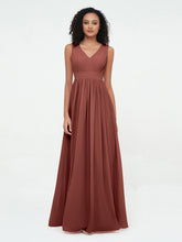 Robes Longues en Mousseline à Col en V avec Dos Ouvert terracotta