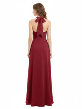 Col En V Mousseline Robe Avec Nœud Bretelles Bordeaux