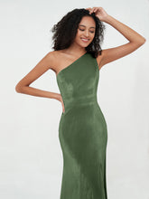 Robes en Velours à Une Epaule et Dos Ouvert avec Fente Olive Verte