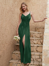 Robe Fourreau en Velours Longueur au Sol à Col en V avec Fente Vert Foncé