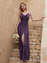 Robe Fourreau en Velours Longueur au Sol à Col en V avec Fente Plum