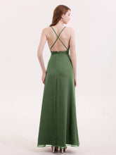 Robe Sexy Profond Col en V avec Fente Olive Verte