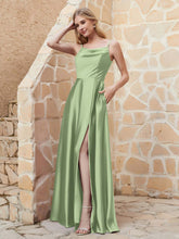 Robe Capot de A-ligne en Satin avec Fente Sauge Poudrée