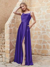 Robe Capot de A-ligne en Satin avec Fente Régence