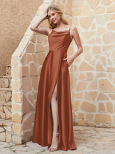 Robe Capot de A-ligne en Satin avec Fente Rouille