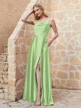 Robe Capot de A-ligne en Satin avec Fente Sauge
