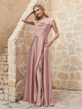 Robe Capot de A-ligne en Satin avec Fente Vintage Mauve