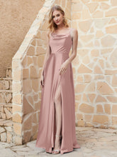 Robe Capot de A-ligne en Satin avec Fente Vintage Mauve