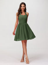 Licou Col en Cœur Mousseline Robes Courtes Olive Verte