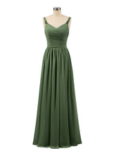 Plissé Mousseline Bustier Robe Longue avec Bretelles Olive Verte